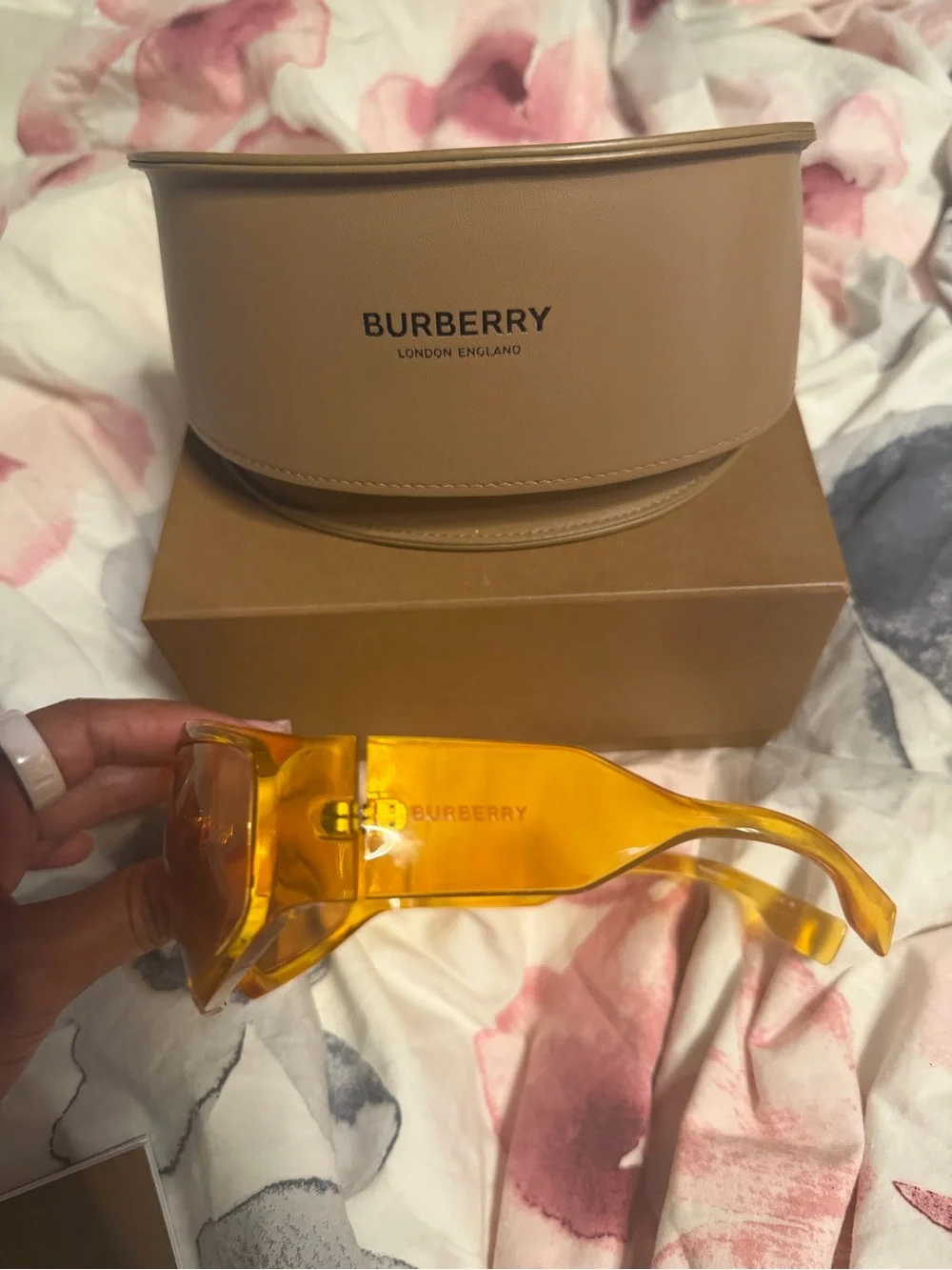 Burberry Amber-Tinted Shield Sunglasses with Tan Case